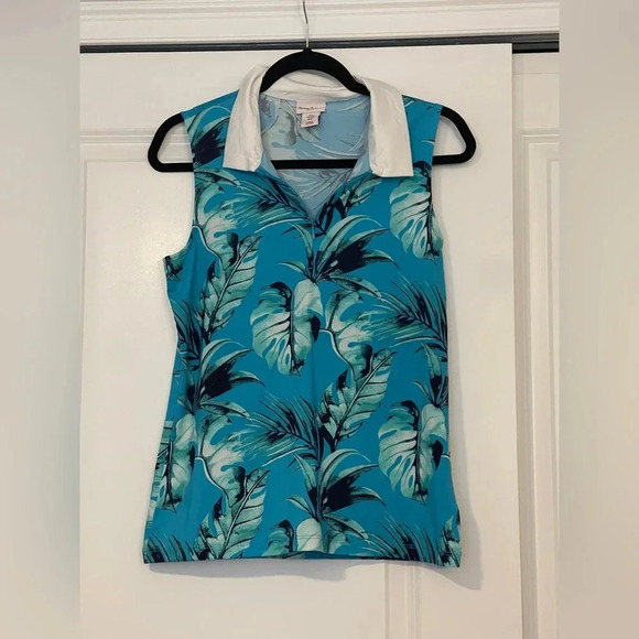 Ladies TOMMY BAHAMA Turquoise Tropical Sleeveless Golf Shirt Polo M - Picture 1 of 4